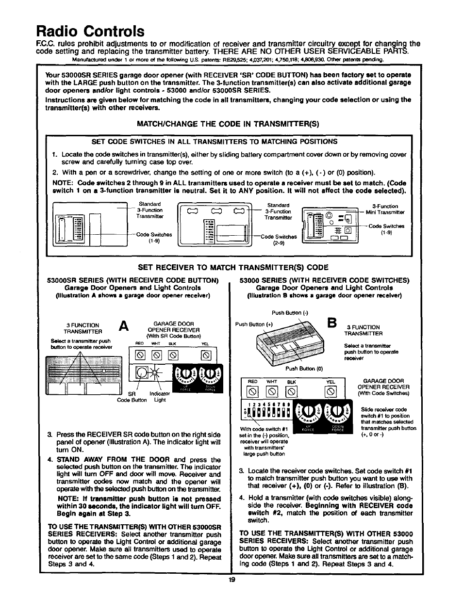 Radio controls, Co c co | Craftsman 1/2HP Garage Door Opener 139.53515SR User Manual | Page 19 / 24