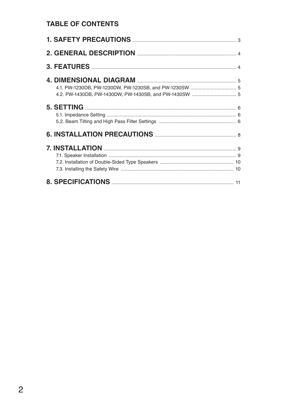 Toa PW-1430SW User Manual | Page 2 / 12