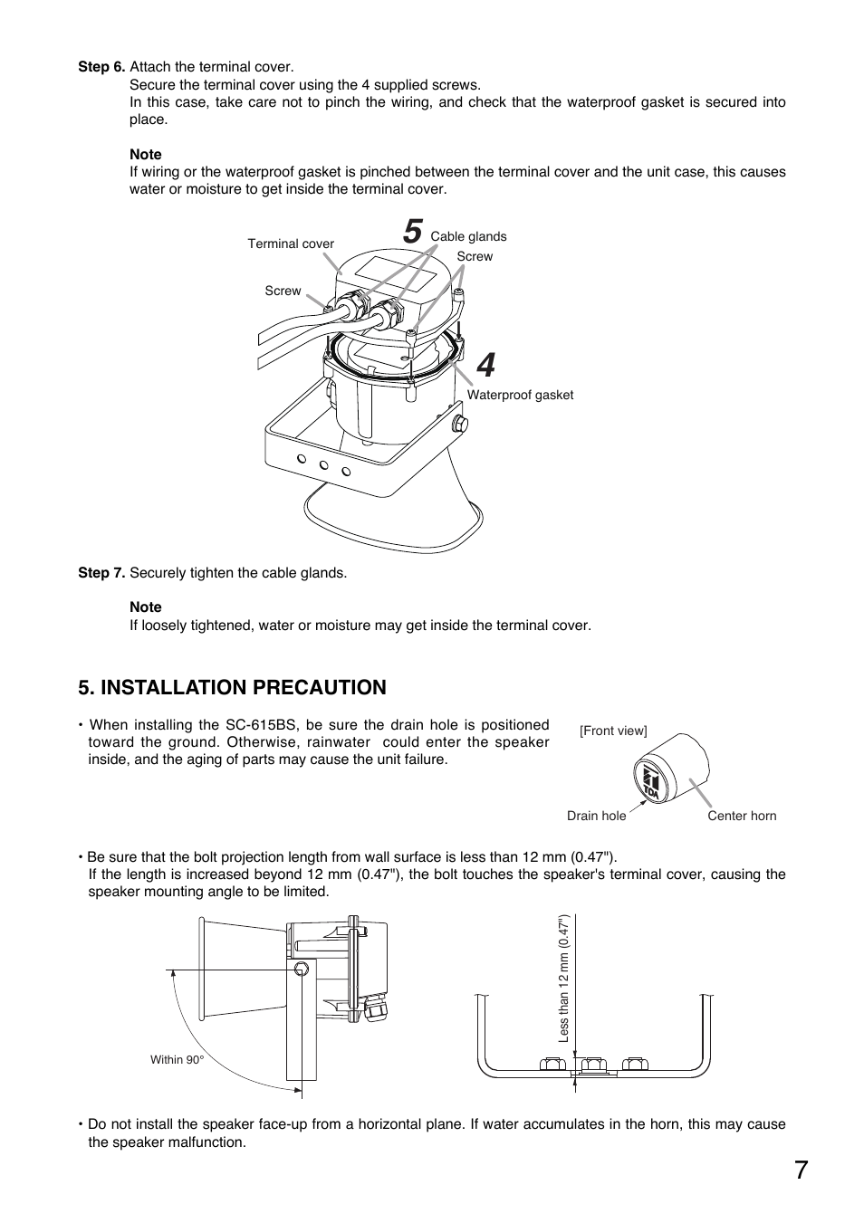 Installation precaution | Toa SC-615BS User Manual | Page 7 / 12