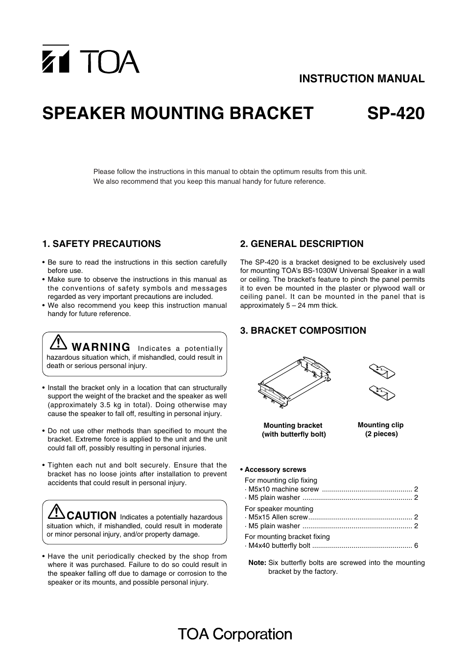 Toa SP-420 User Manual | 2 pages