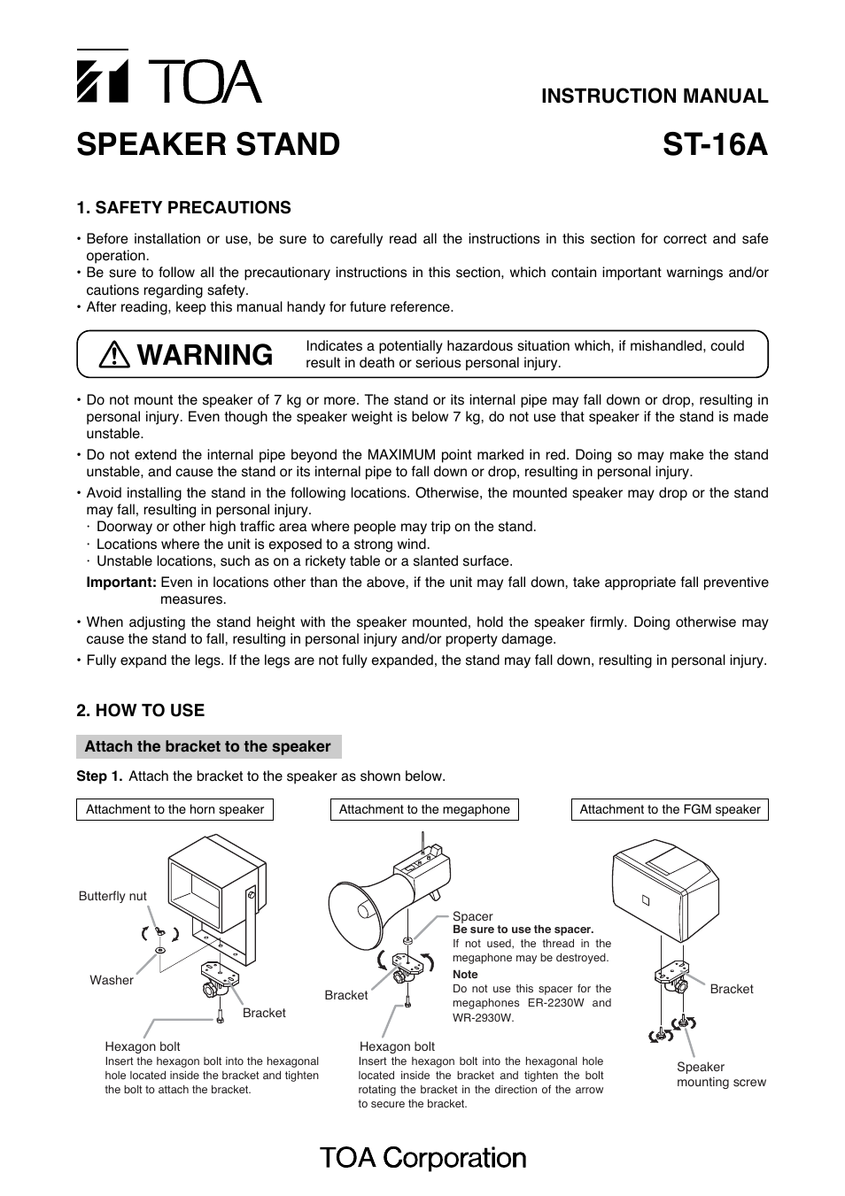 Toa ST-16A User Manual | 2 pages