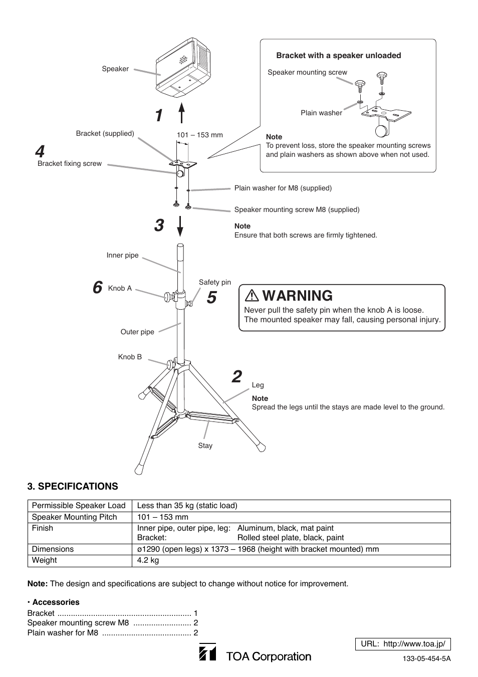 Warning | Toa ST-34B User Manual | Page 2 / 2