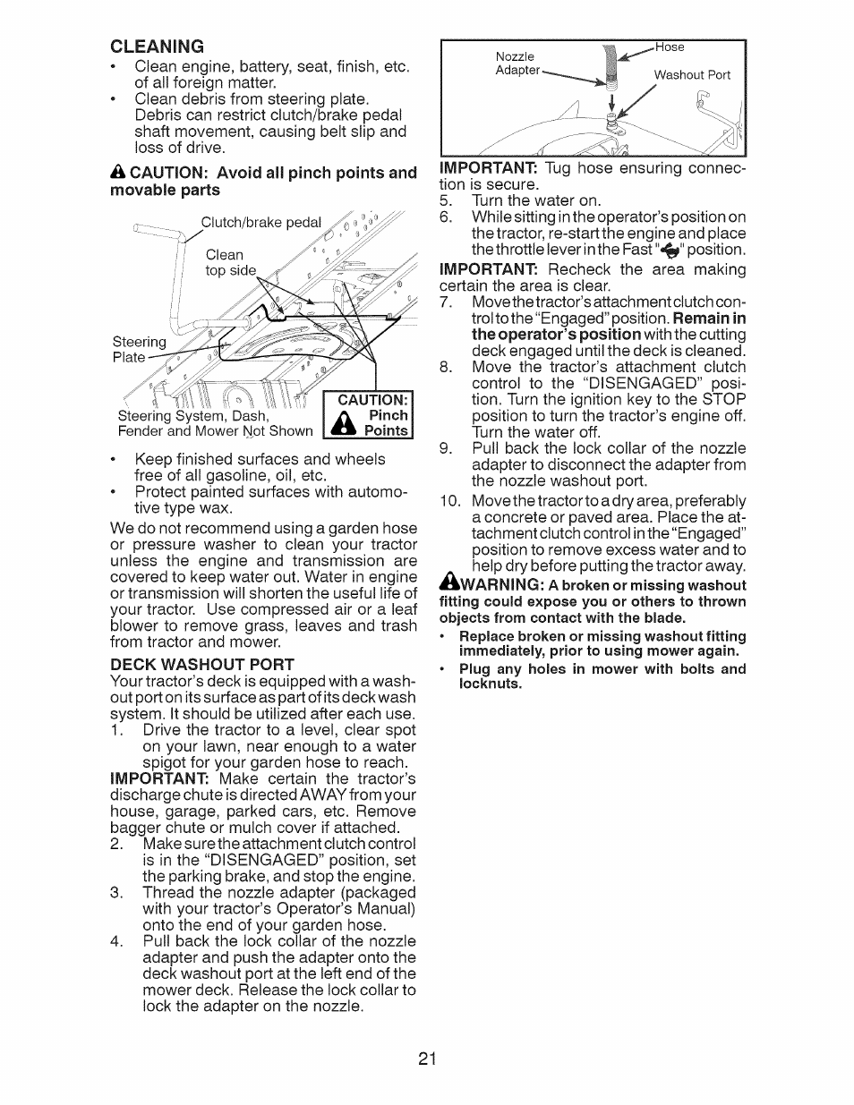 Deck washout port | Craftsman 917.28928 User Manual | Page 21 / 64