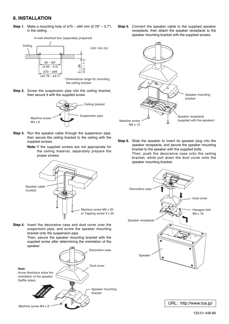 Installation | Toa YS-31W User Manual | Page 2 / 2