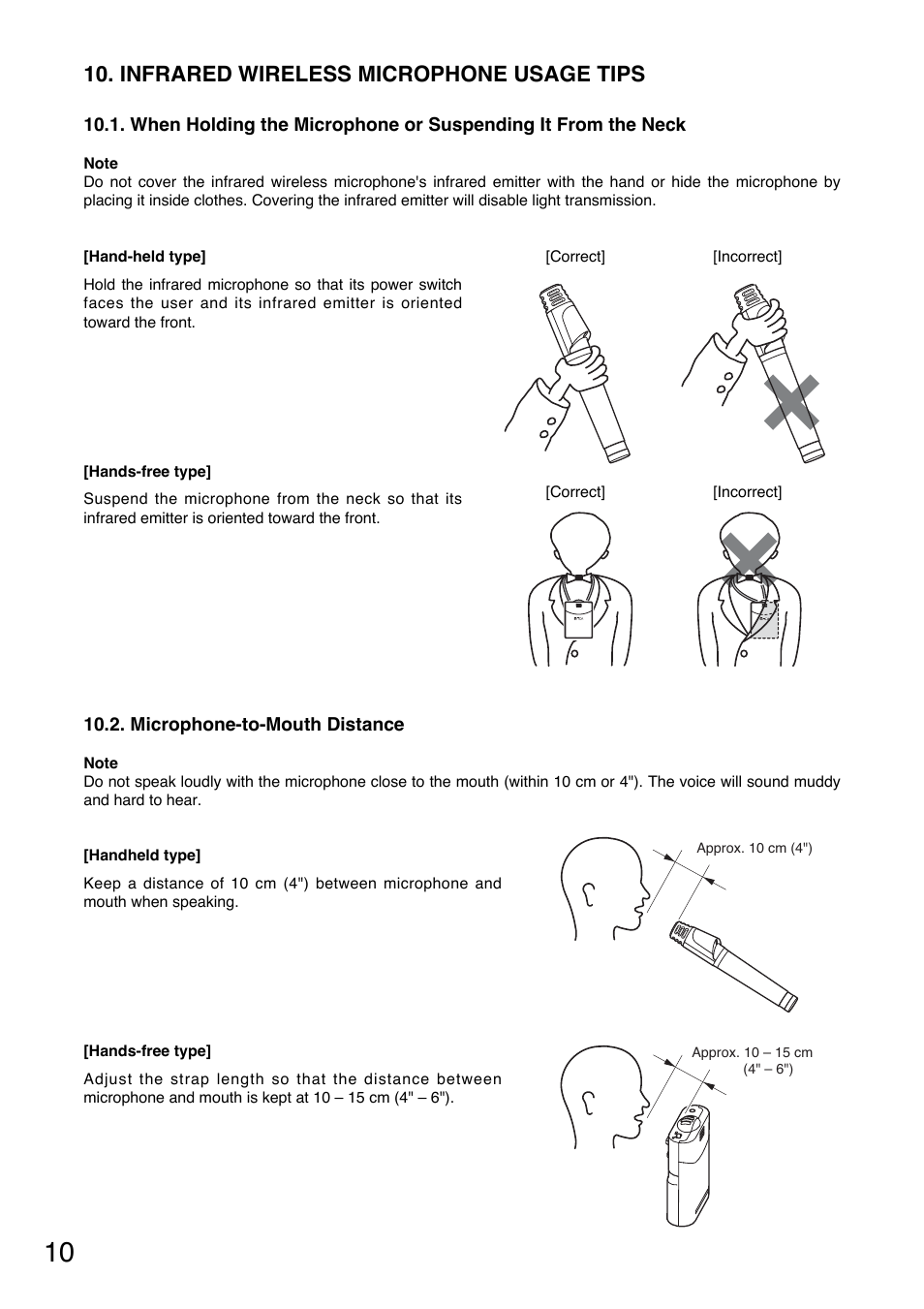 Infrared wireless microphone usage tips | Toa IR-300M User Manual | Page 10 / 16