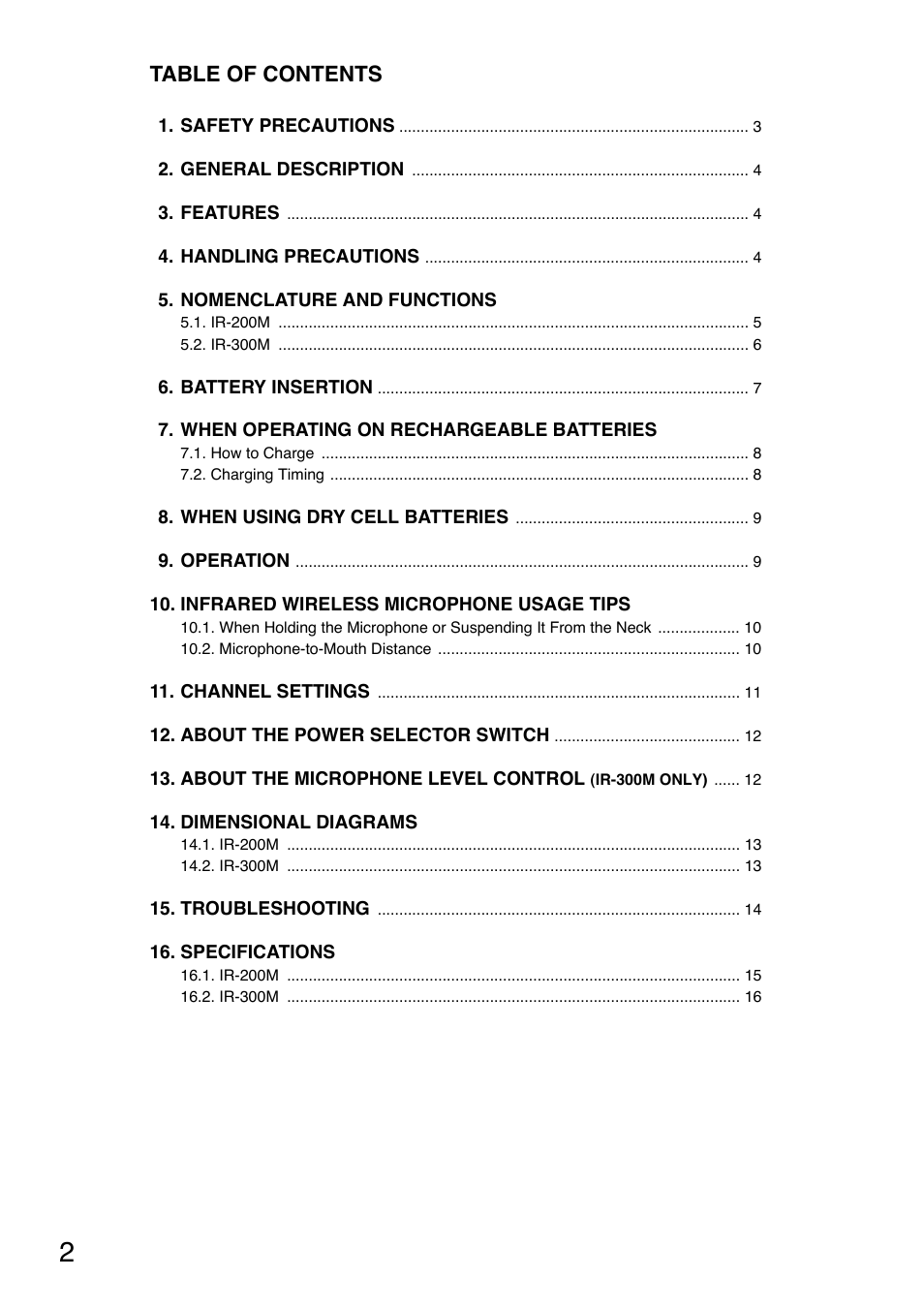 Toa IR-300M User Manual | Page 2 / 16