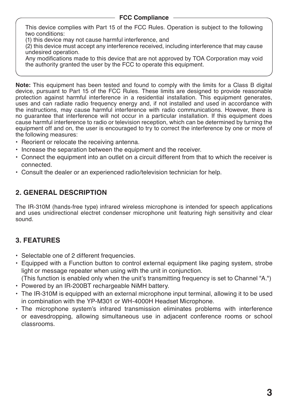 Toa IR-310M User Manual | Page 3 / 12