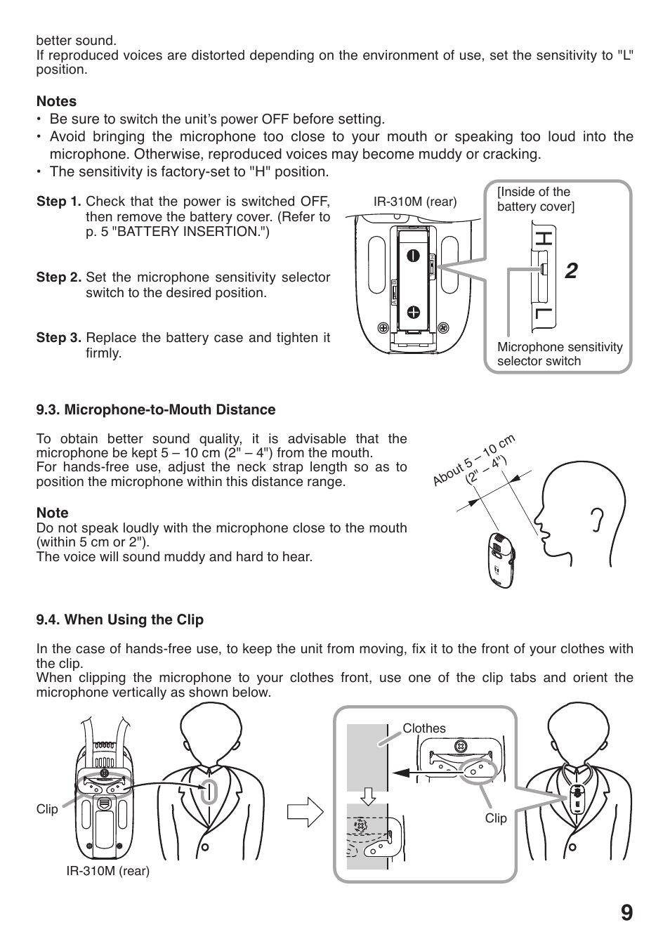 2h l | Toa IR-310M User Manual | Page 9 / 12