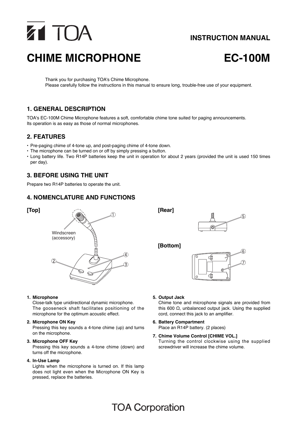 Toa EC-100M User Manual | 2 pages