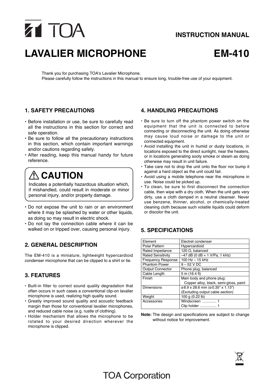 Toa EM-410 User Manual | 2 pages