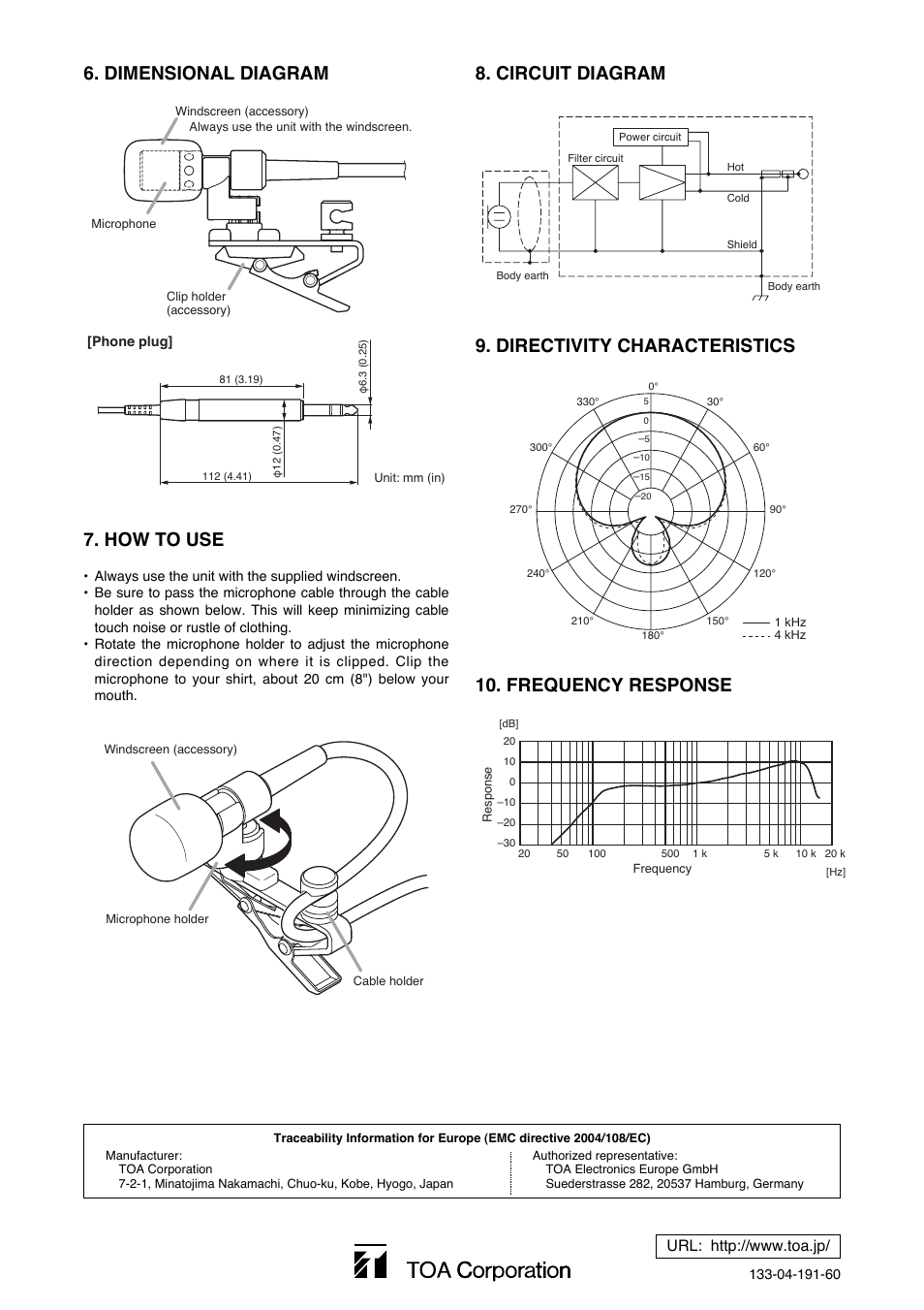 Dimensional diagram, How to use | Toa EM-410 User Manual | Page 2 / 2