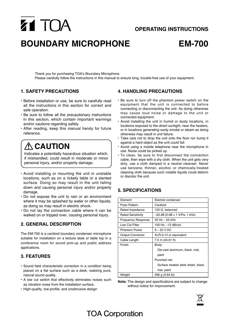 Toa EM-700 User Manual | 2 pages