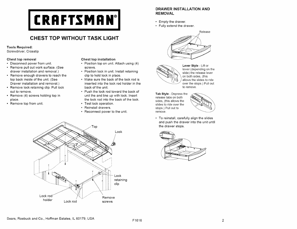 Drawer front installation and removal | Craftsman 706.596690 User Manual | Page 11 / 35