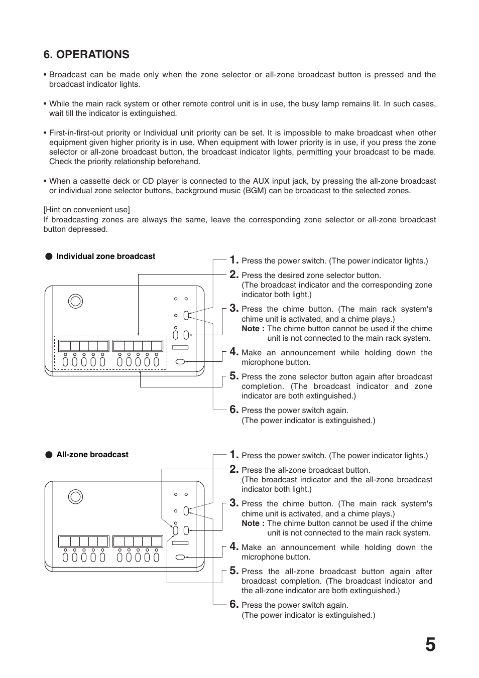 Operations | Toa RM-1100 User Manual | Page 5 / 8