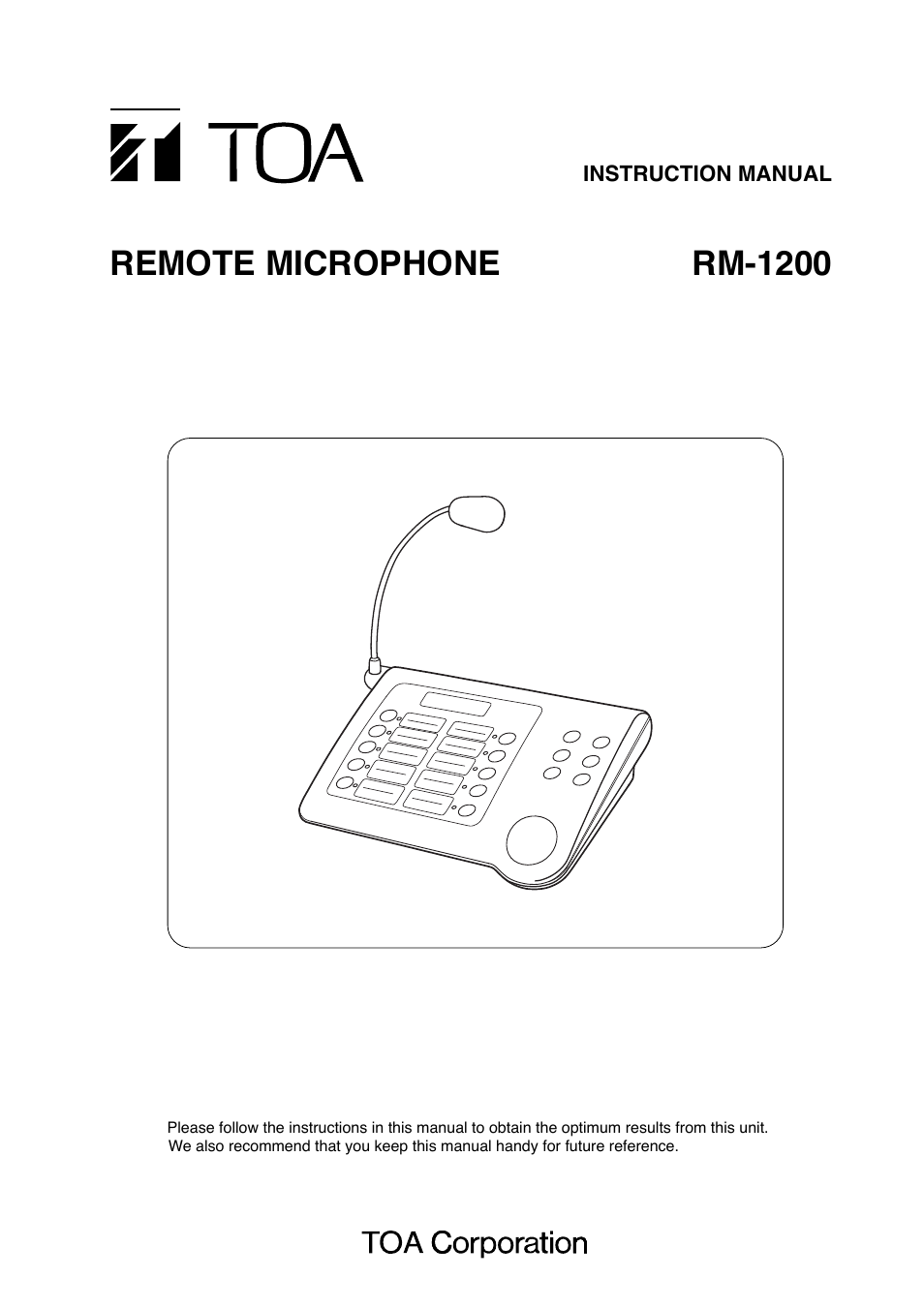 Toa RM-1200 User Manual | 20 pages