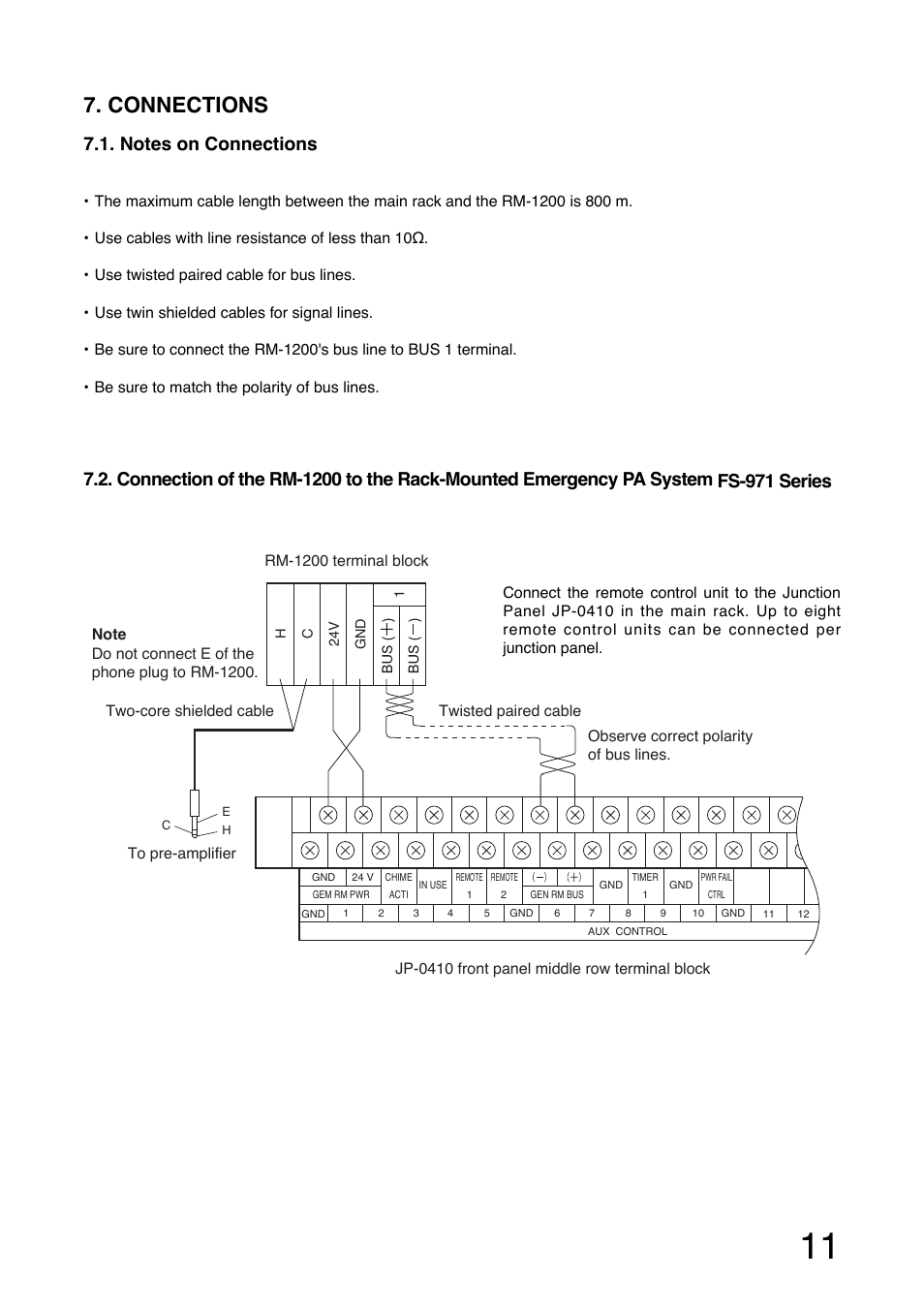 Connections | Toa RM-1200 User Manual | Page 11 / 20