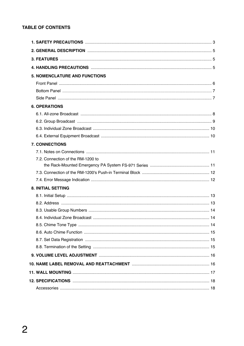 Toa RM-1200 User Manual | Page 2 / 20