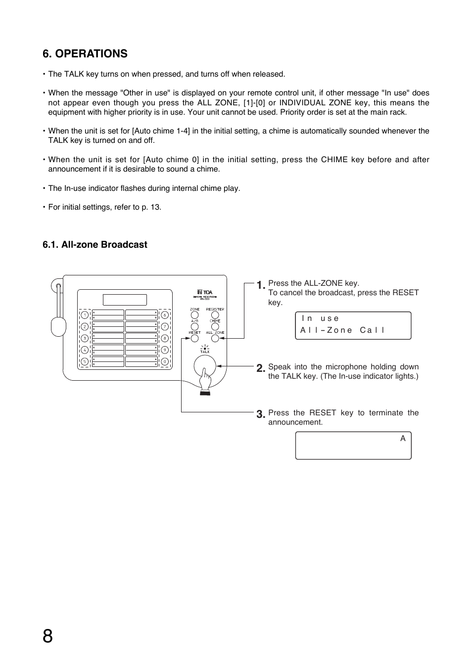Operations | Toa RM-1200 User Manual | Page 8 / 20