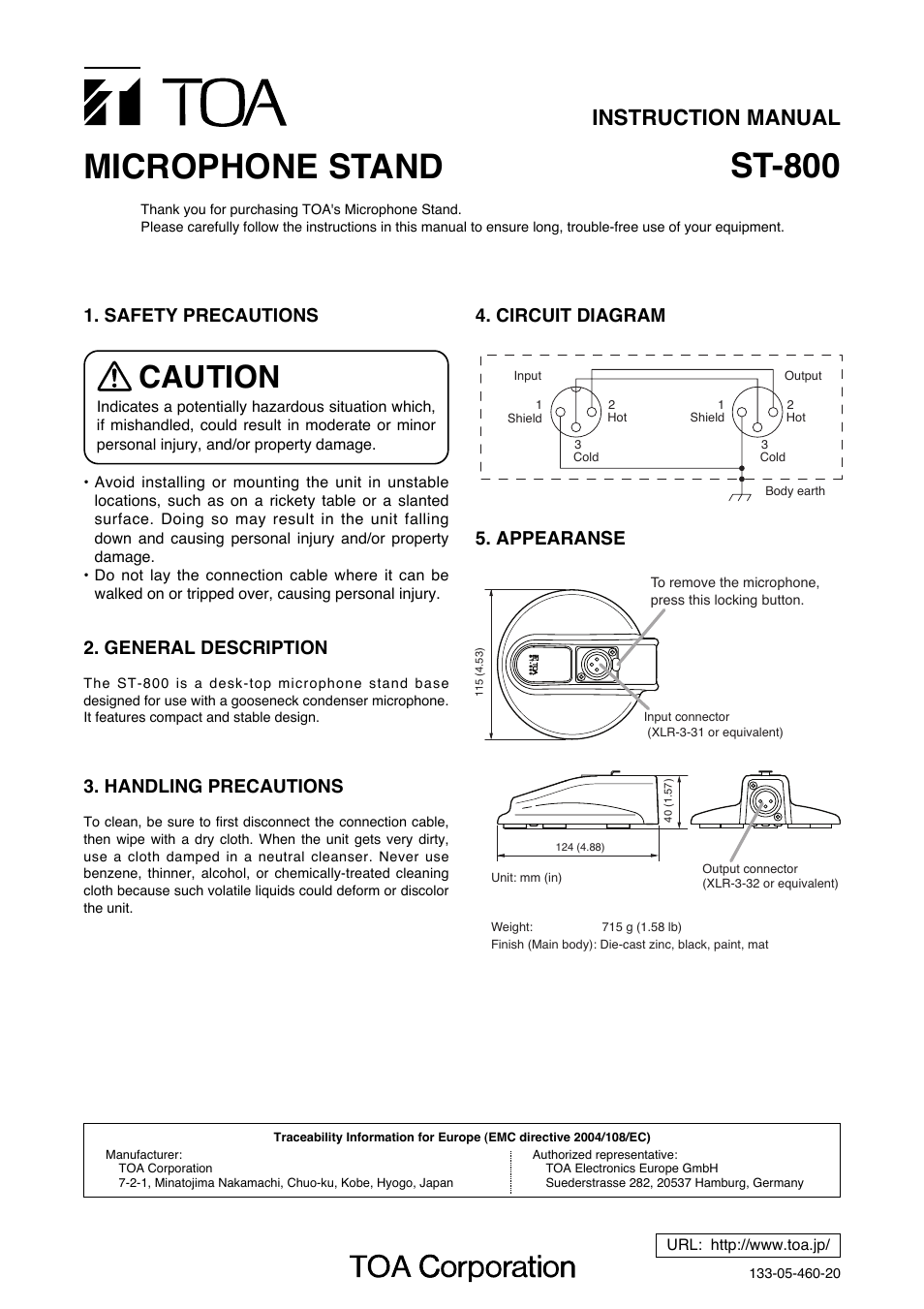 Toa ST-800 User Manual | 1 page