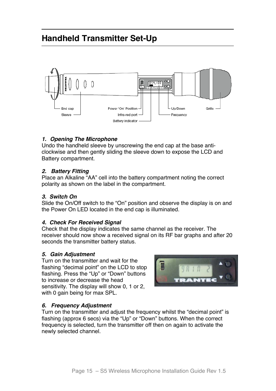 Handheld transmitter set-up | Toa S5 Series Installation User Manual | Page 16 / 28