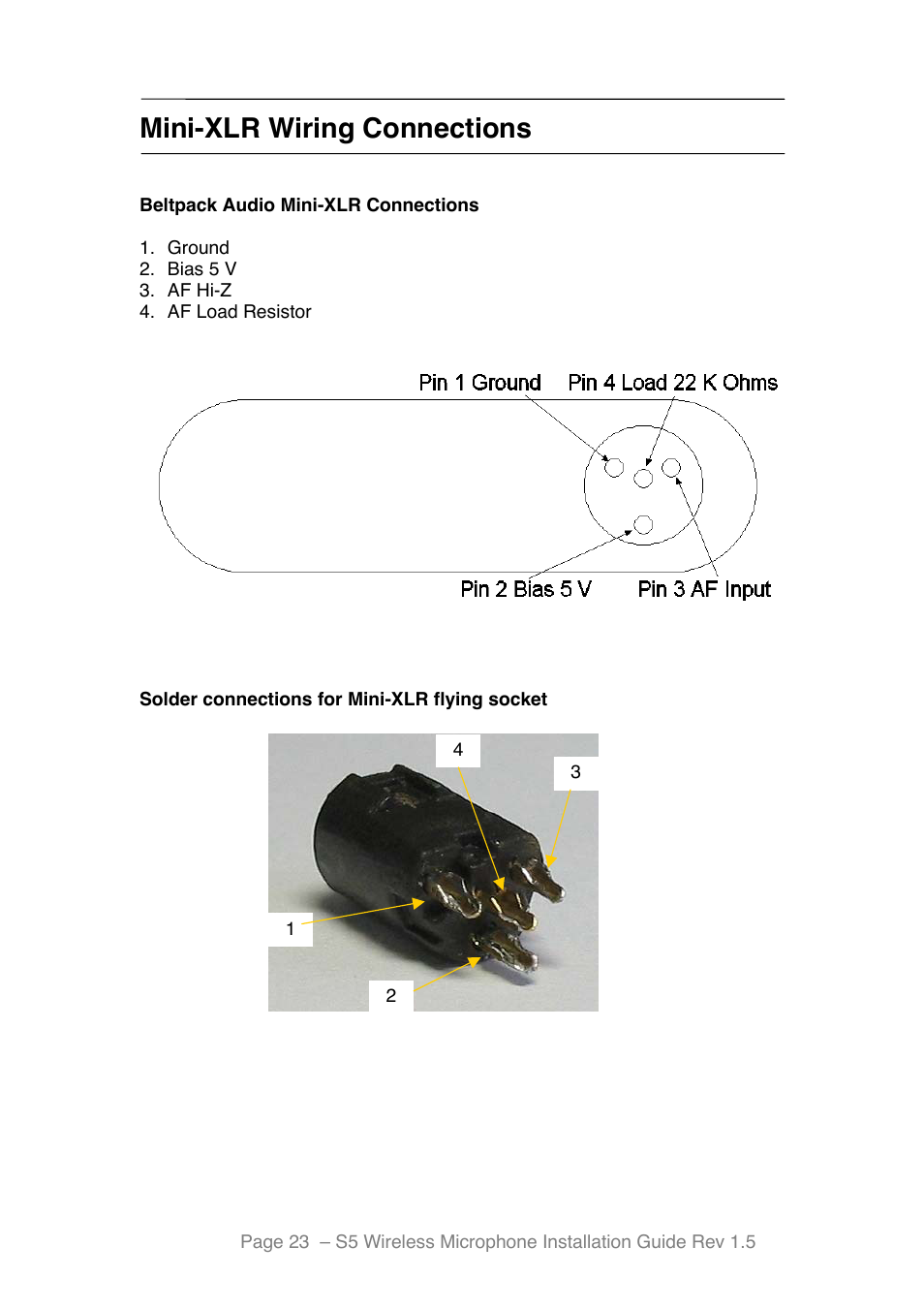 Mini-xlr wiring connections | Toa S5 Series Installation User Manual | Page 24 / 28