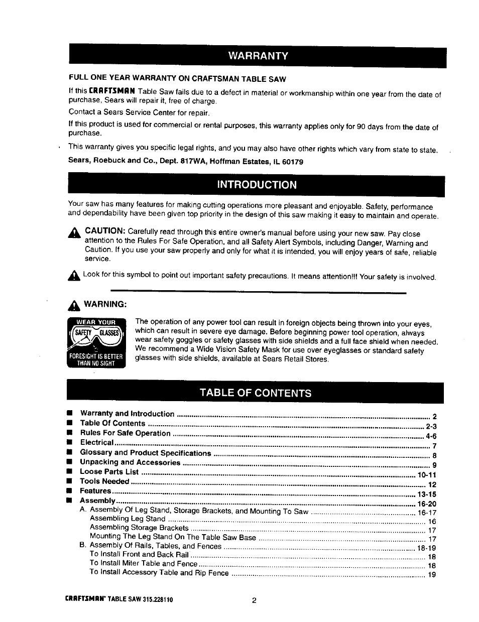 Craftsman 315.228110 User Manual | Page 2 / 54