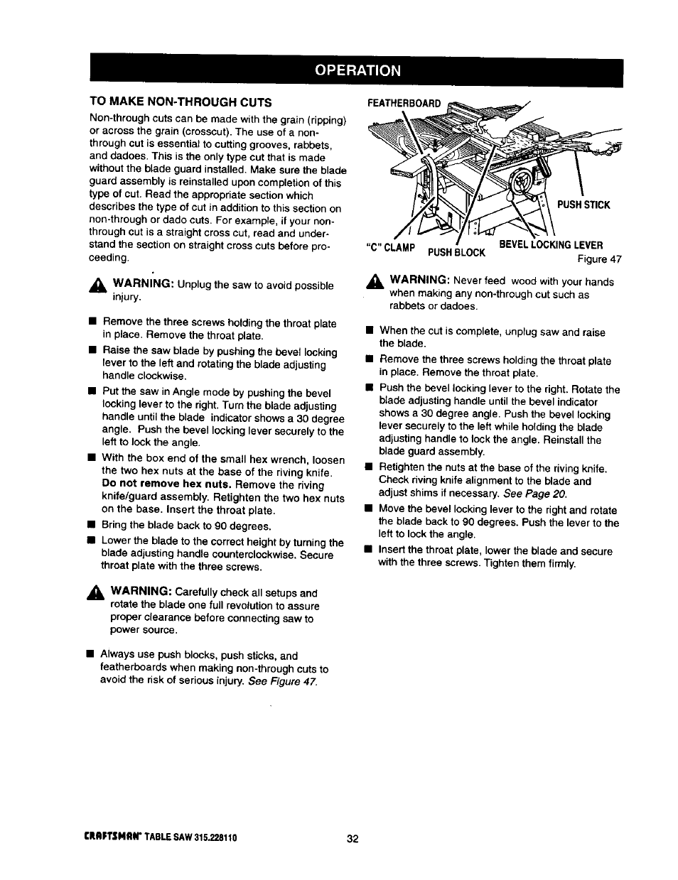 Operation | Craftsman 315.228110 User Manual | Page 32 / 54