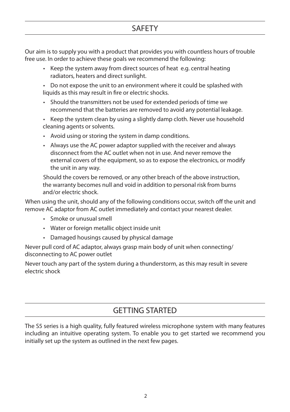 Important safety instructions and getting started, Safety, Getting started | Toa S5 Series Manual User Manual | Page 3 / 12