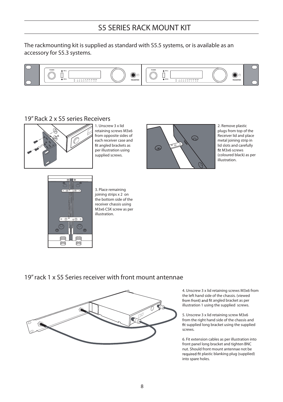 Receiver rack mount kit, S5 series rack mount kit, 19” rack 2 x s5 series receivers | Toa S5 Series Manual User Manual | Page 9 / 12