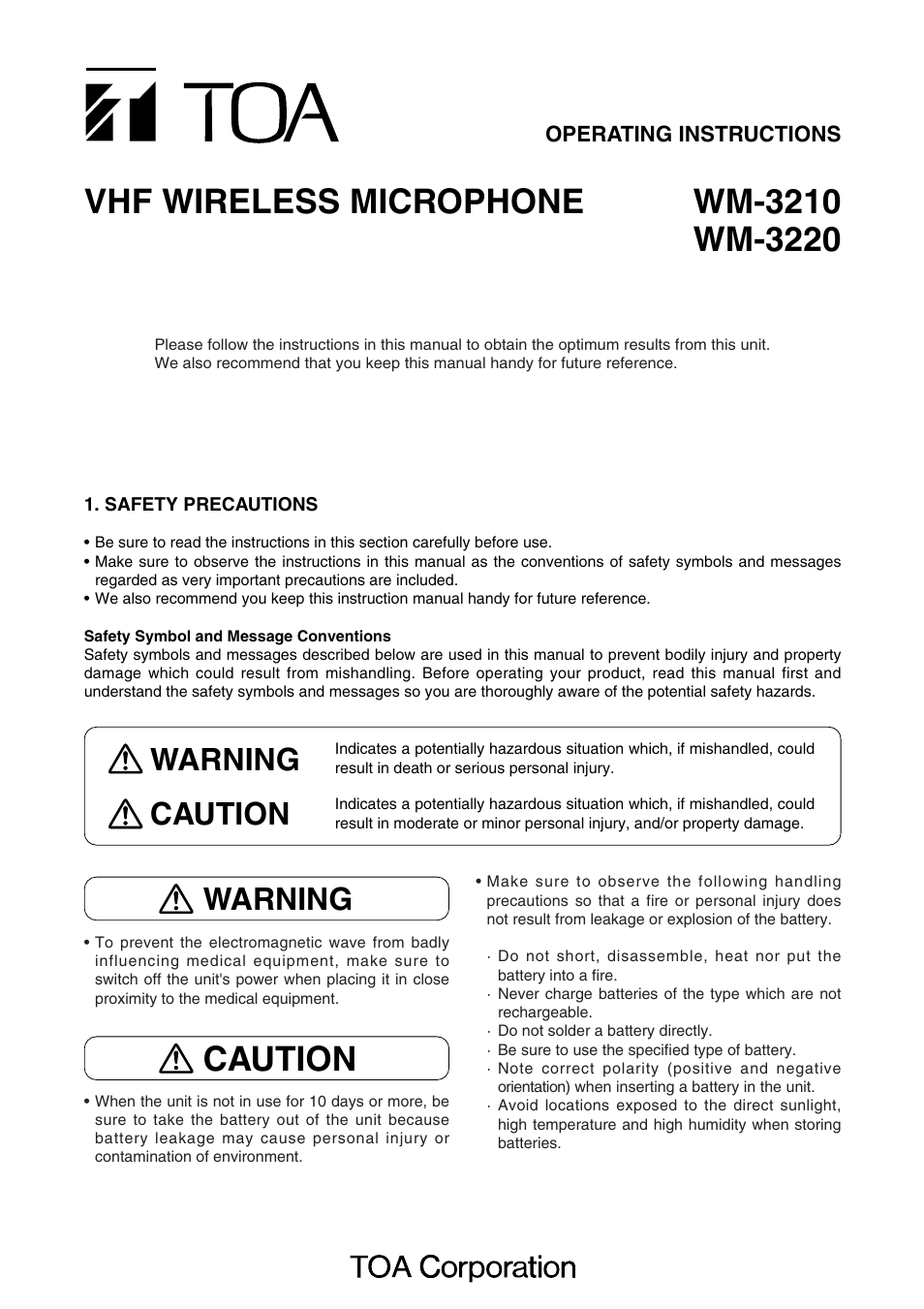 Toa WM-3220 User Manual | 4 pages