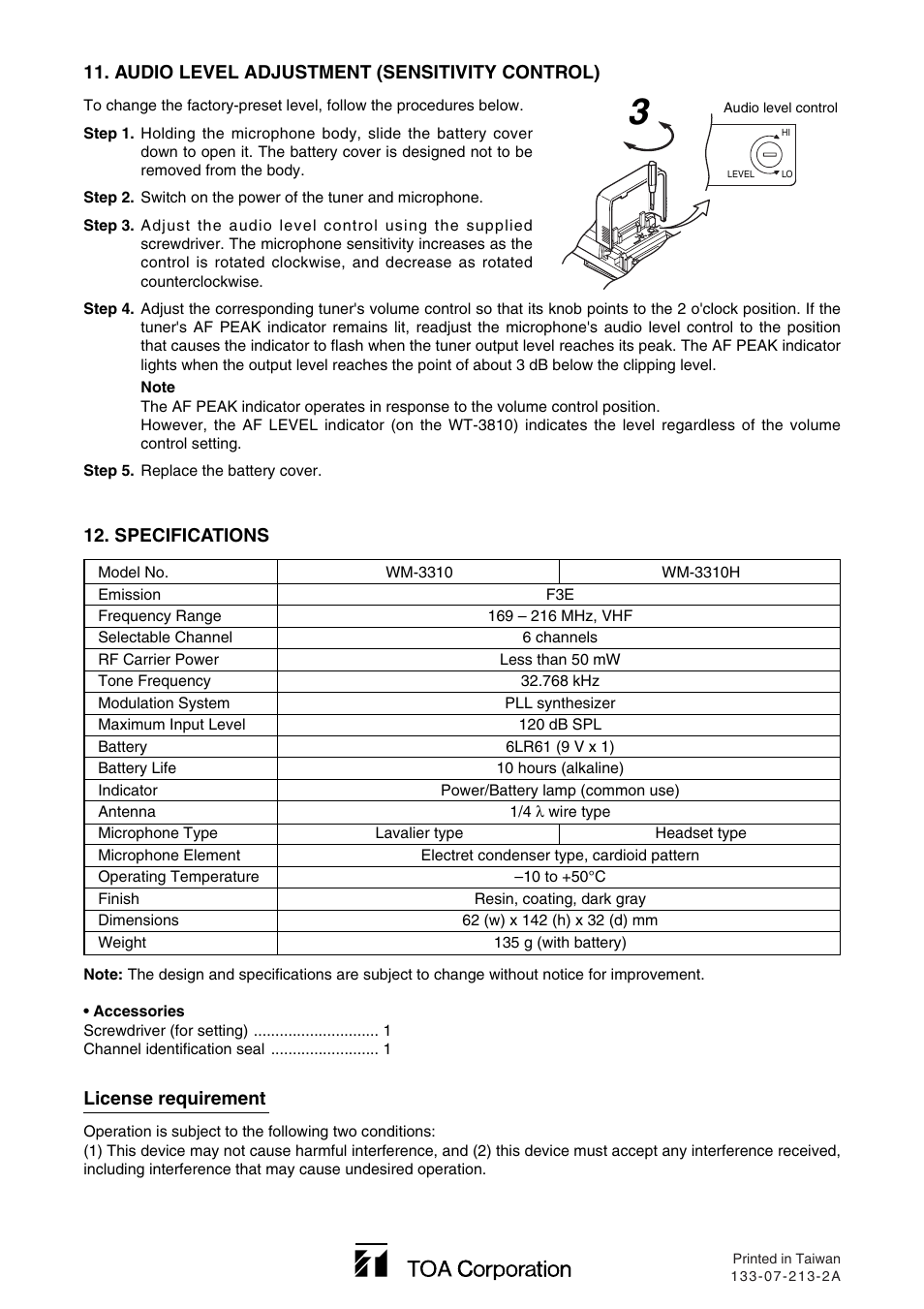 Toa WM-3310H User Manual | Page 4 / 4