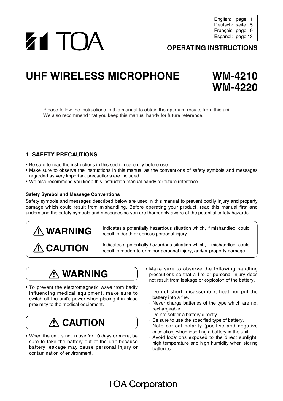 Toa WM-4210 User Manual | 16 pages