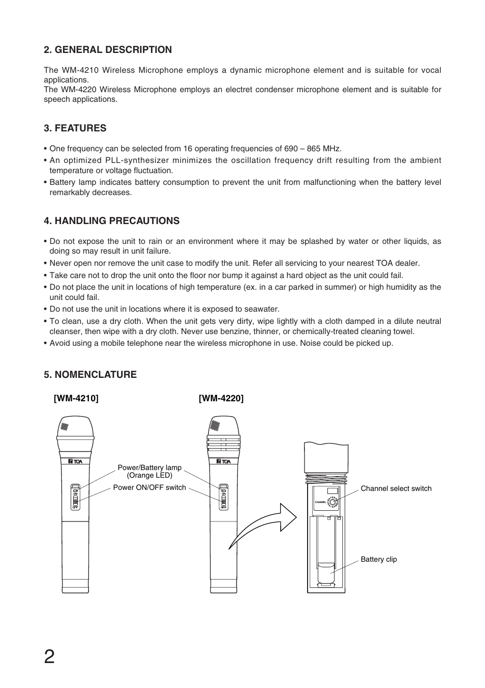 Toa WM-4210 User Manual | Page 2 / 16