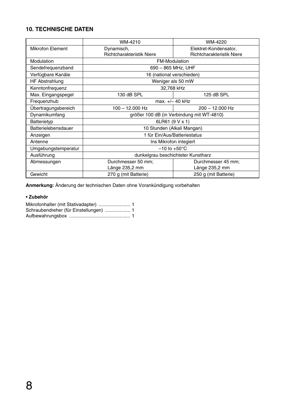 Toa WM-4220 User Manual | Page 8 / 16