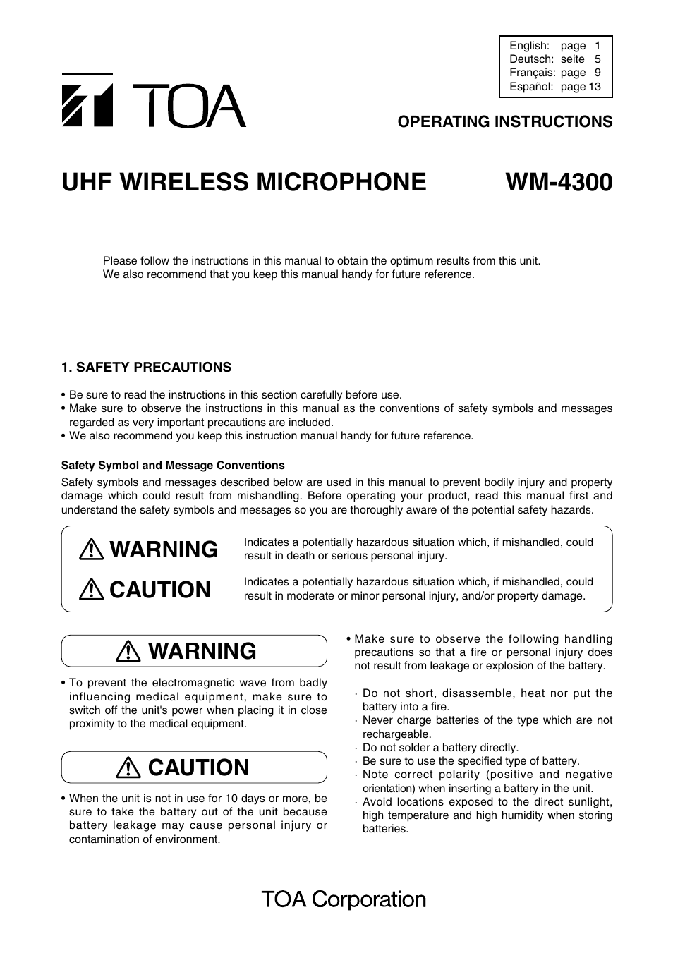 Toa WM-4300 User Manual | 16 pages