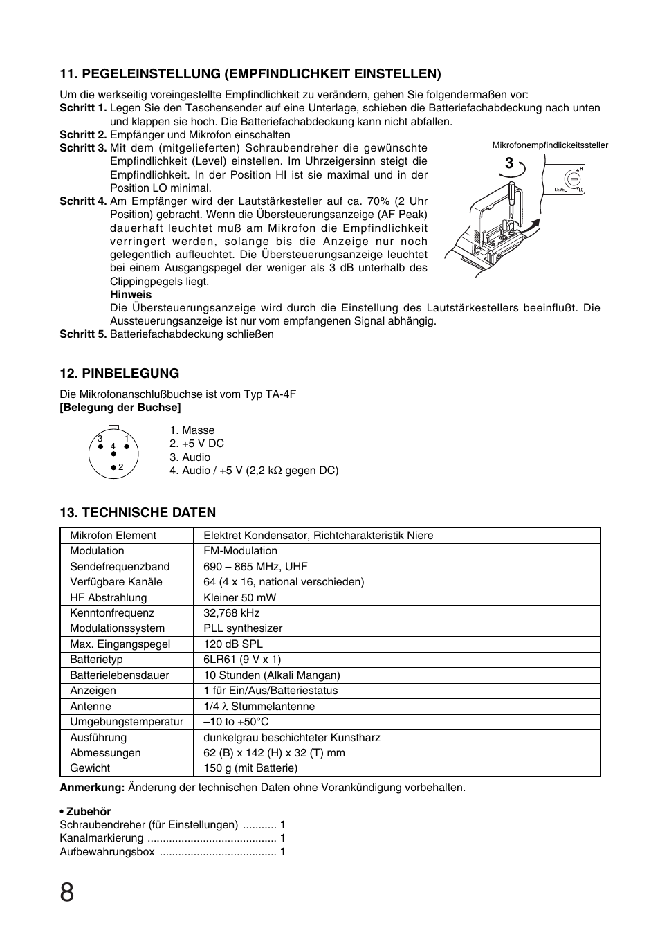 Toa WM-4300 User Manual | Page 8 / 16