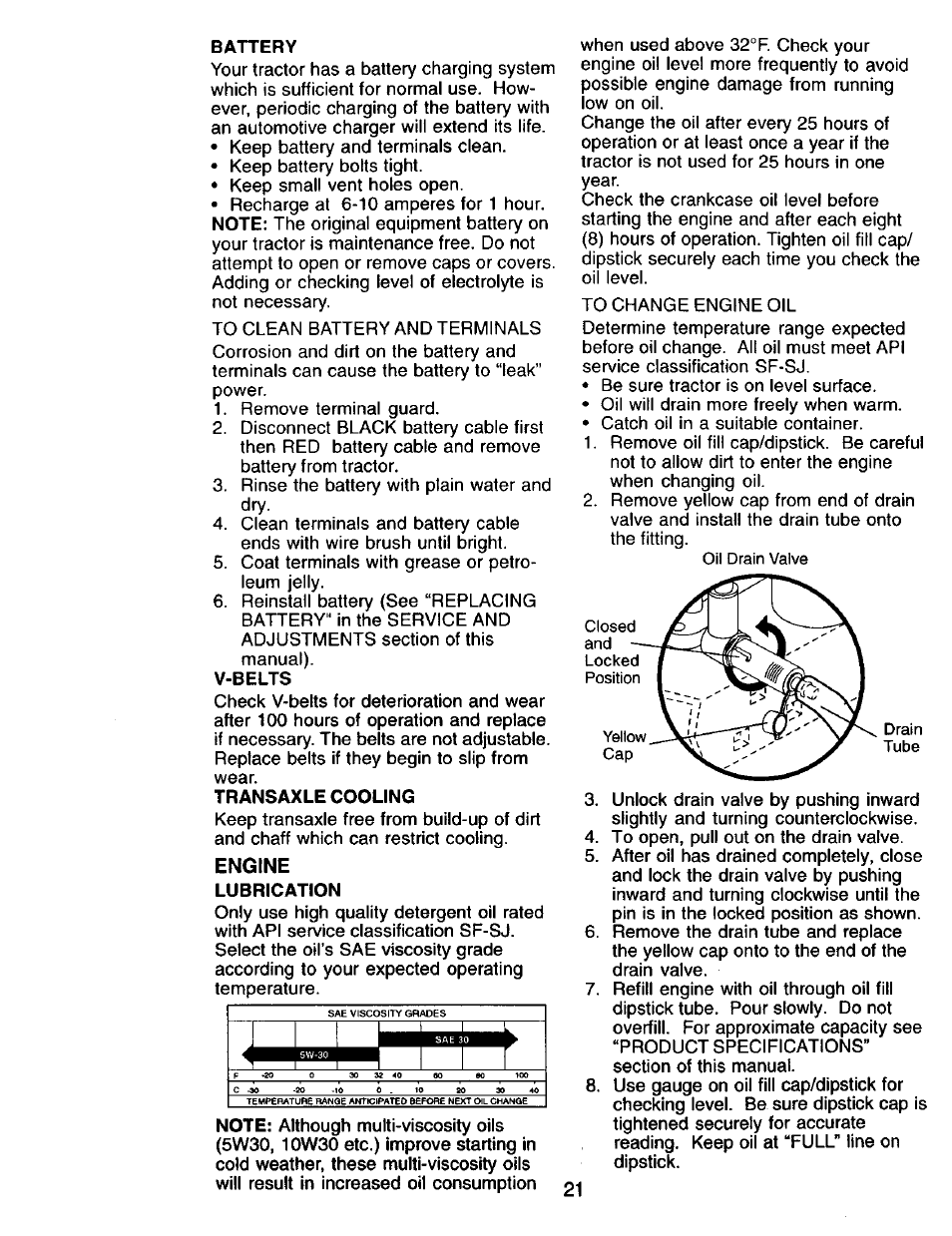 Battery, V-belts, Transaxle cooling | Lubrication | Craftsman 917.271815 User Manual | Page 21 / 60
