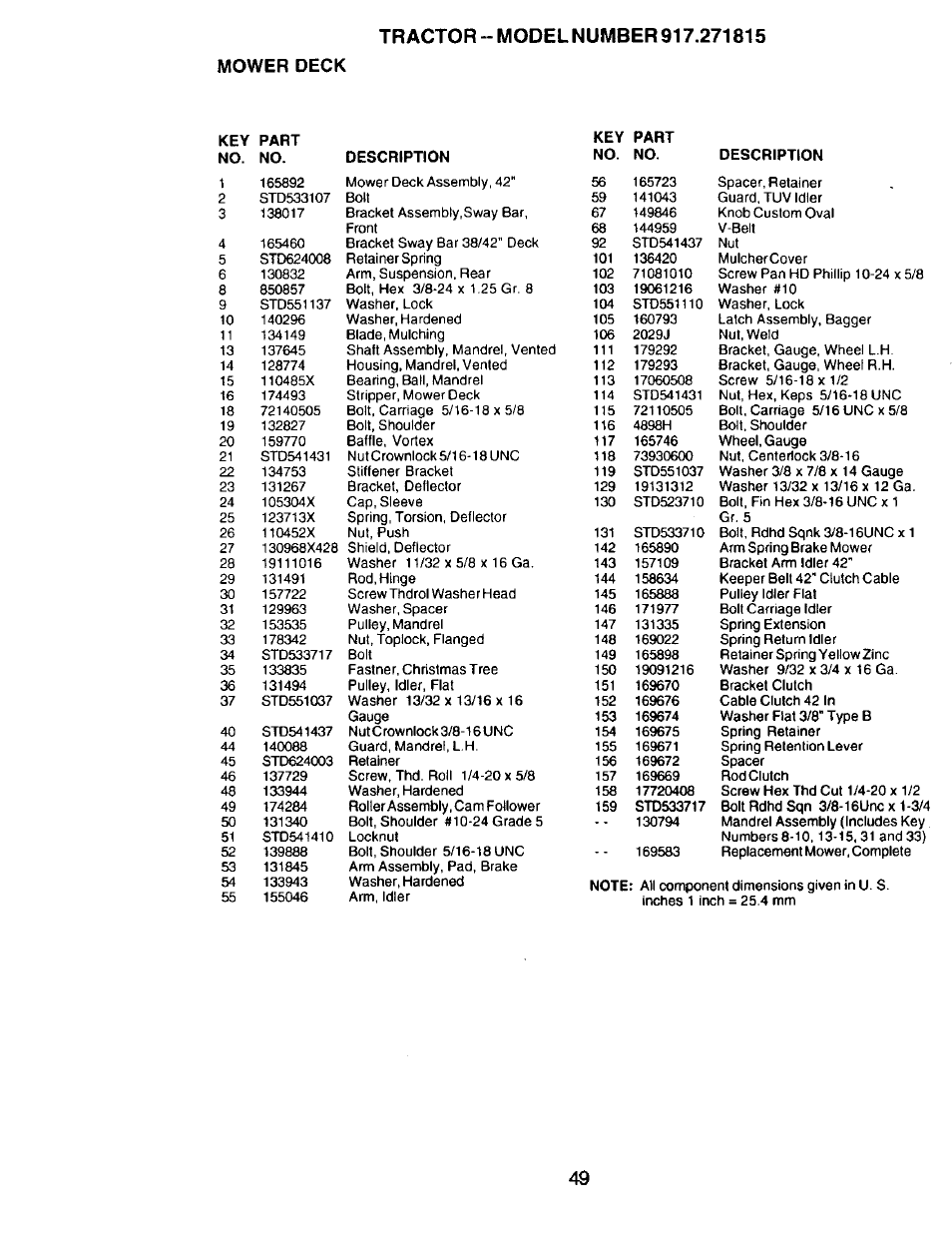 Mower deck | Craftsman 917.271815 User Manual | Page 49 / 60