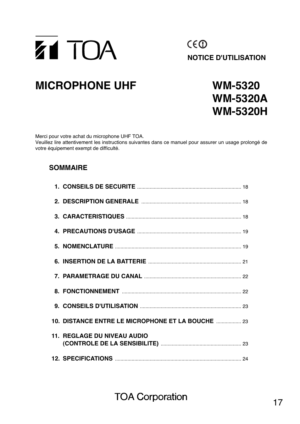 Toa WM-5320A User Manual | Page 17 / 44