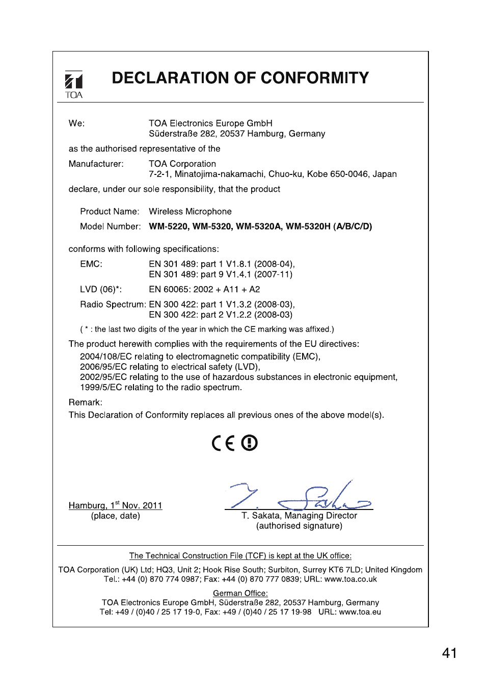 Toa WM-5320A User Manual | Page 41 / 44
