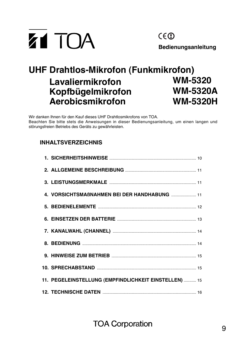 Toa WM-5320A User Manual | Page 9 / 44
