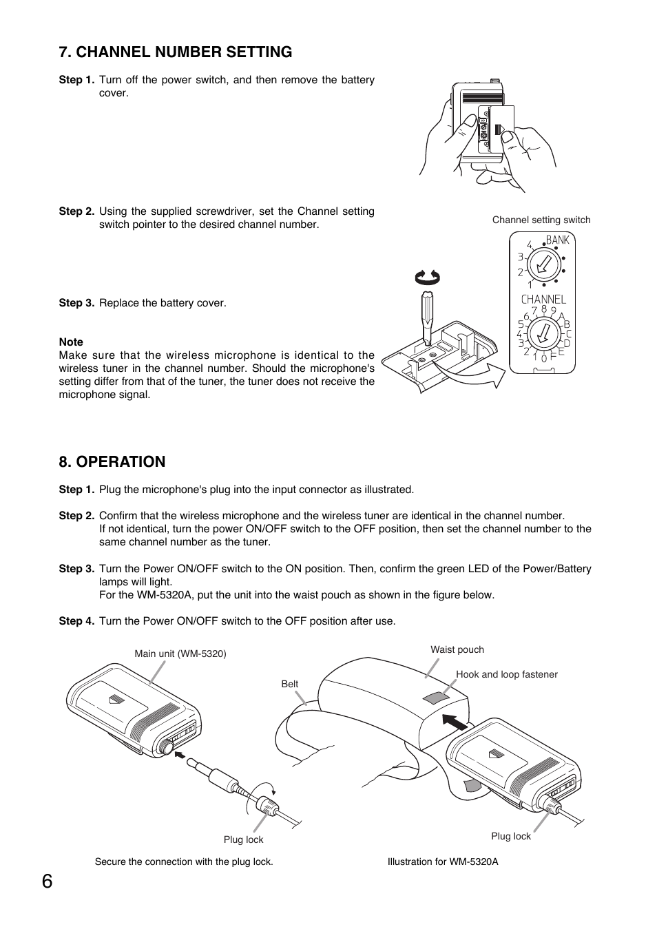 Operation, Channel number setting | Toa WM-5320H User Manual | Page 6 / 8