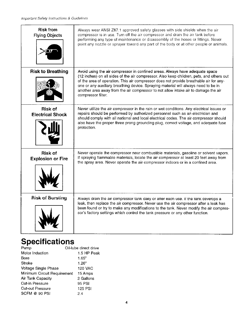 Nisk ot nursling, Specifications | Craftsman 921.152100 User Manual | Page 4 / 11