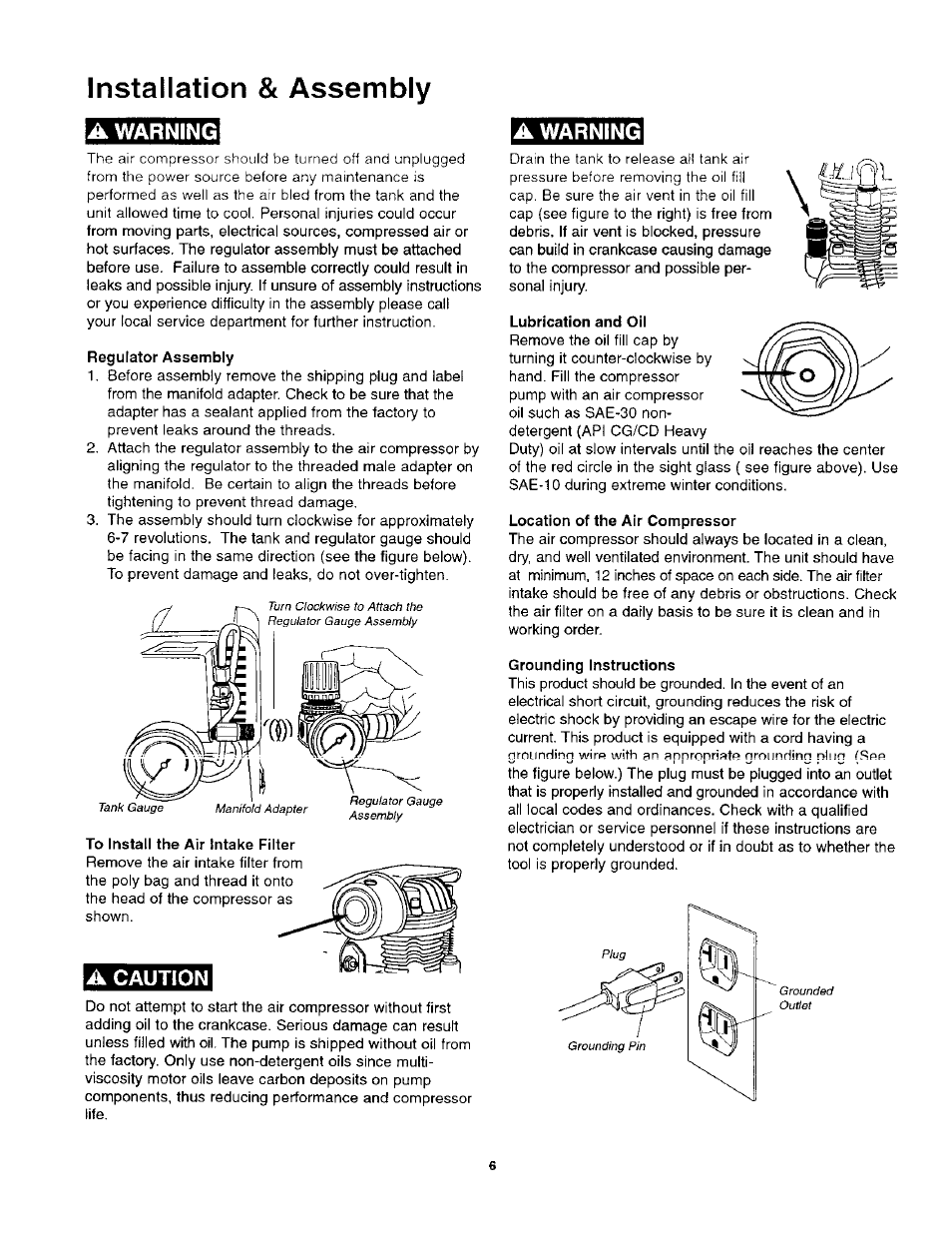 Installation & assembly, A warning, A caution | Craftsman 921.152100 User Manual | Page 6 / 11