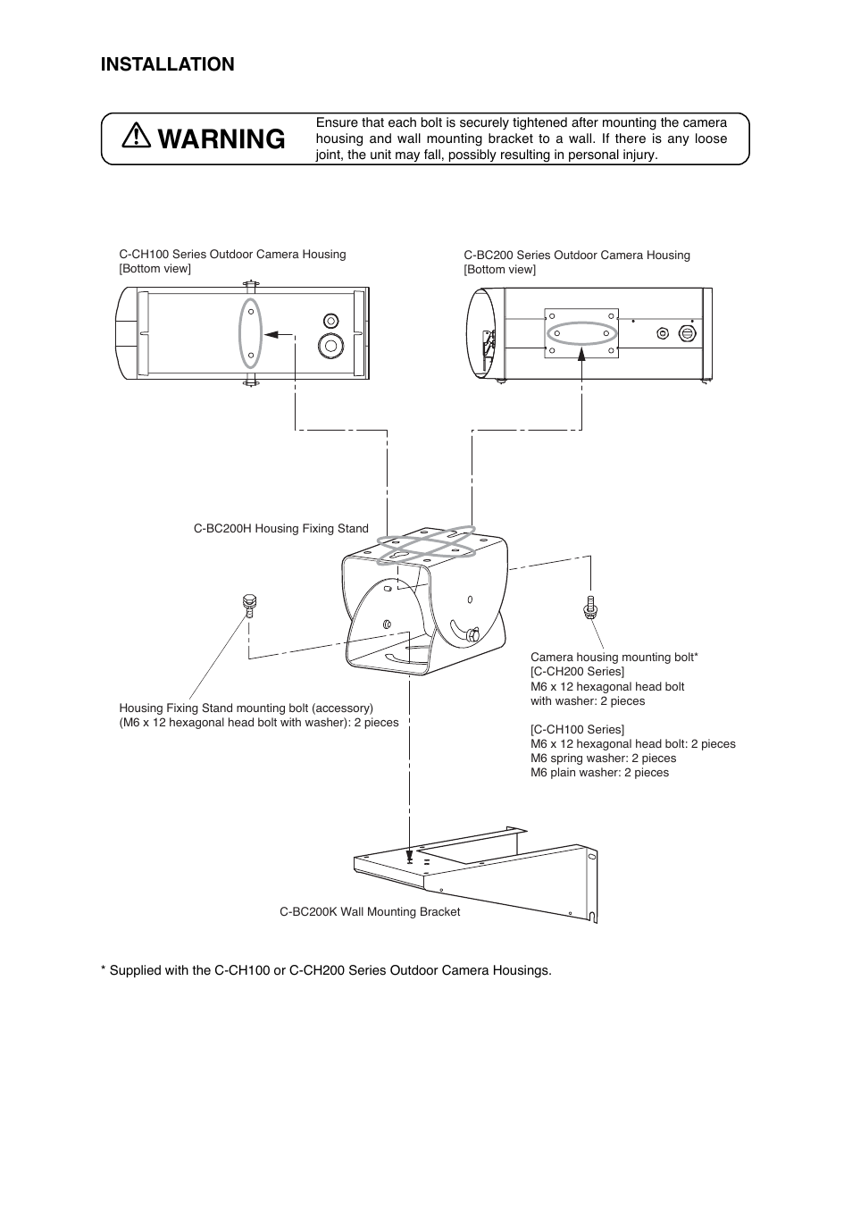 Warning, Installation | Toa C-BC200H User Manual | Page 3 / 4