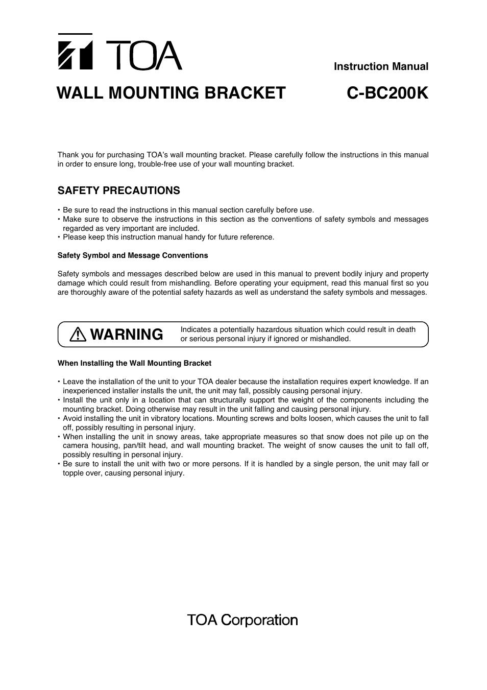 Toa C-BC200K User Manual | 4 pages