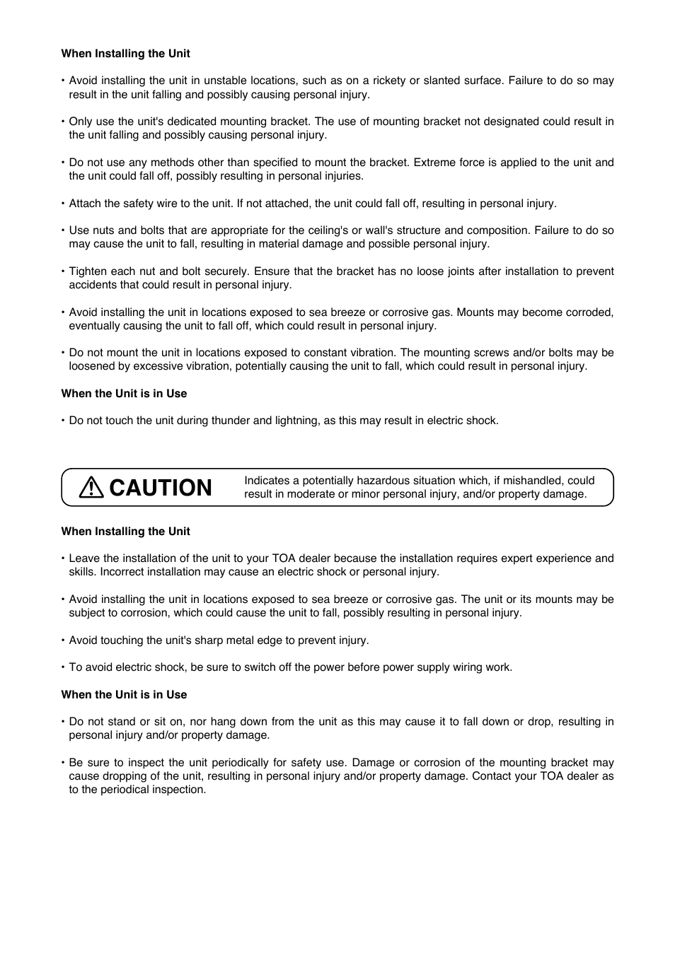 Caution | Toa C-BC511A User Manual | Page 2 / 4