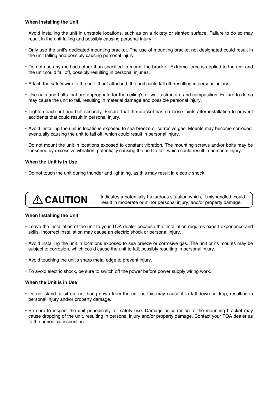 Caution | Toa C-BC511P User Manual | Page 2 / 4