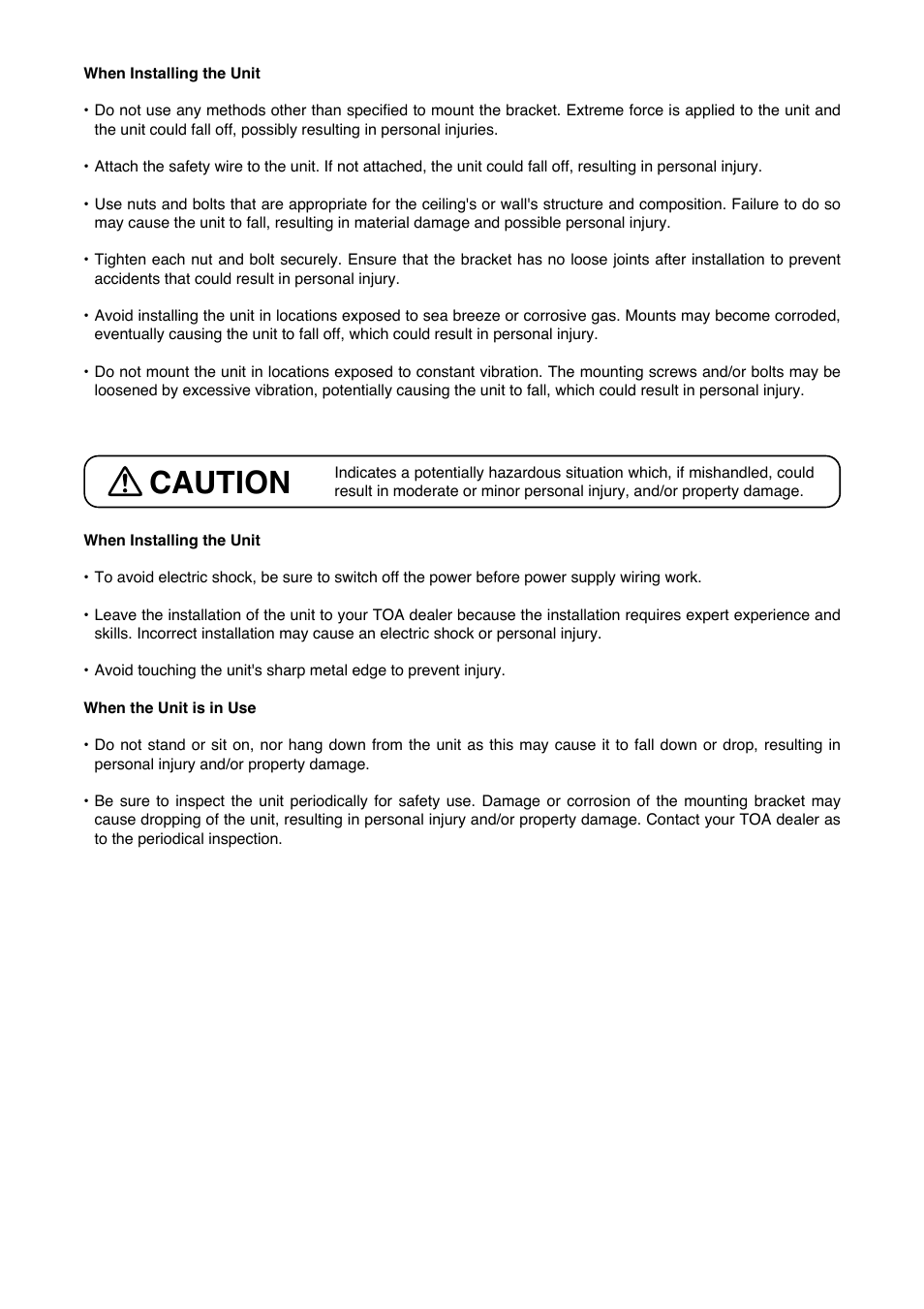 Caution | Toa C-BC511U-S User Manual | Page 2 / 4