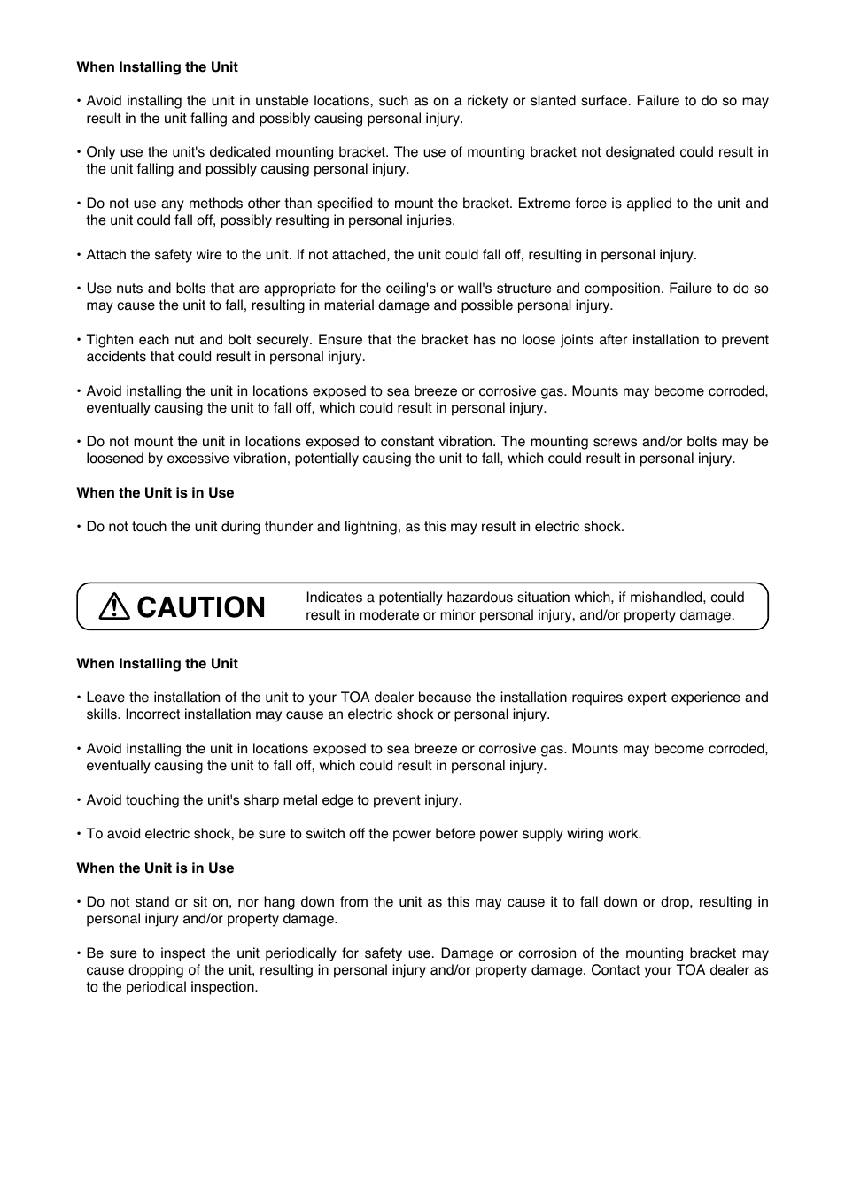 Caution | Toa C-BC511W User Manual | Page 2 / 4